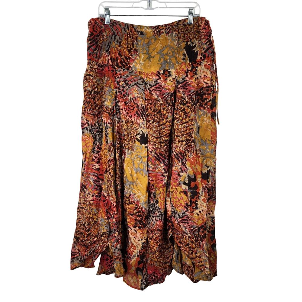 Free People Brown Orange Wide Leg Cropped Boho Jungle Pants Oversized Size XS